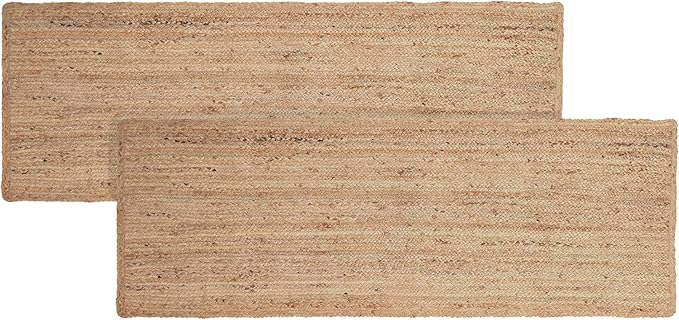 REDEARTH · Area Runner Rug - 2'x6' Braided Natural Jute with Non-Skid Backing - Handwoven Rectangular Boho Rug for Bedroom, Kitchen, Living Room Aesthetic Home Decor - Handmade Carpet, Set of 2