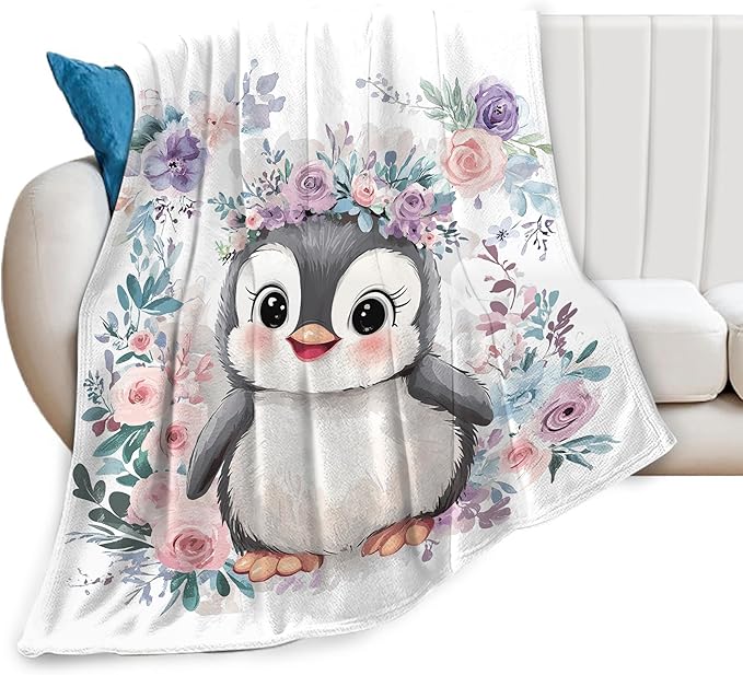 Cute Penguin Blanket Soft Warm Kawaii Penguin Plush Throw Blanket Cozy Lightweight Flannel Fleece Bedding Stuff Animal Decor Blanket Gifts for Lover Girls Boys Kids Teens Adults Women 40"x50"