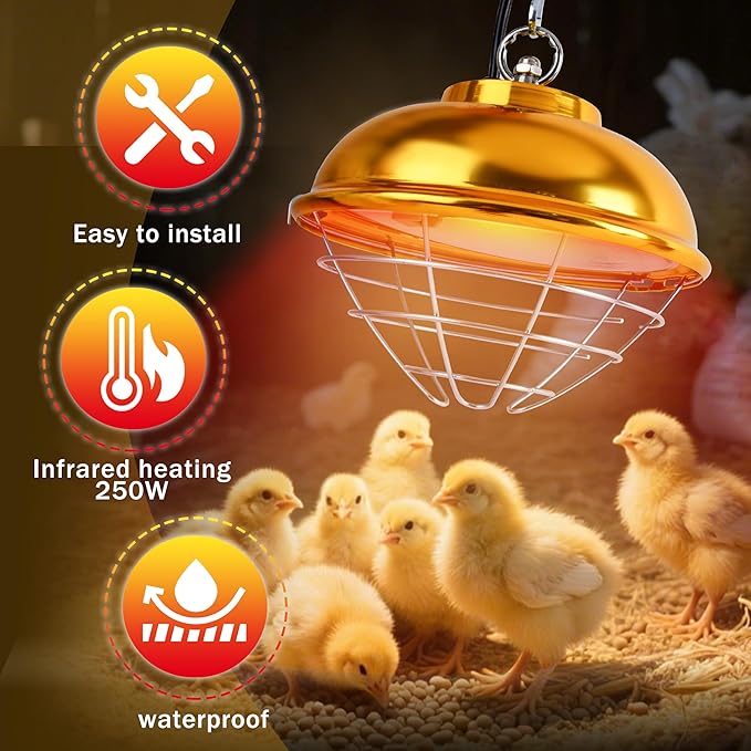 Nirvix 250W Chicken Coop Heater, Brooder Heat Lamp for Chicks, 2-Temp Settings (175W/250W), Adjustable Hanging Height & Waterproof Design for Quail, Ducks, Rabbits, Pets Indoor Outdoor Use