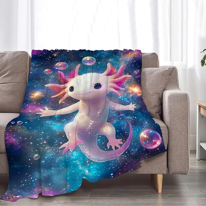 Axolotl Blanket Gifts for Girls Boys Soft Warm Plush Cute Kawaii Axolotl Animal Galaxy Throw Blanket Flannel Fleece Fuzzy Salamander Blanket for Kids Lover Bed Couch Living Room Decor 80"X60"