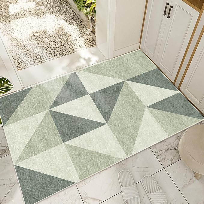 2x3 Abstract Geometric Modern Small Carpet Washable Green Area Rugs Doormat for Entryway Bathroom Living Room Bedroom Washing Room Non Slip