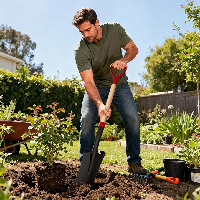 Nohovu Spade Shovel for Digging, Heavy Duty Shovel with D-Handle, Trench Shovel for Gardening, 45 Inches