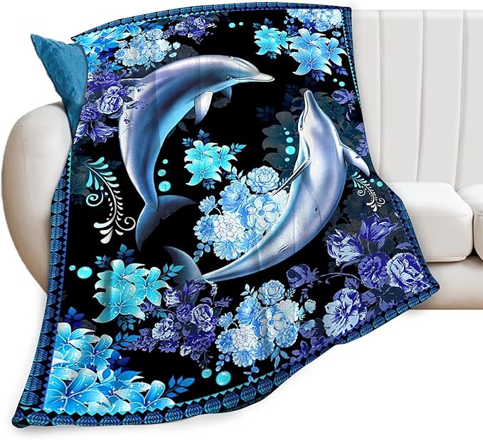 Dolphin Blanket Gifts for Girls Boys Soft Warm Plush Ocean Dolphin Throw Blanket Flannel Fleece Fuzzy Stuff Blanket for Bed Couch Living Room Decor 80"X60"