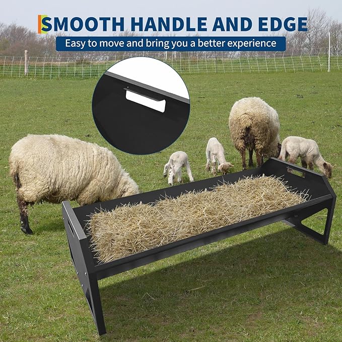 GarveeLife Livestock Feeding Trough, Heavy Duty Steel Livestock Trough for 10 Sheep Once, 22 Gallon Capacity 45.13" Hay Feeder for Horse, Goat, Sheep, Cattle, Cow, Alpaca, Black