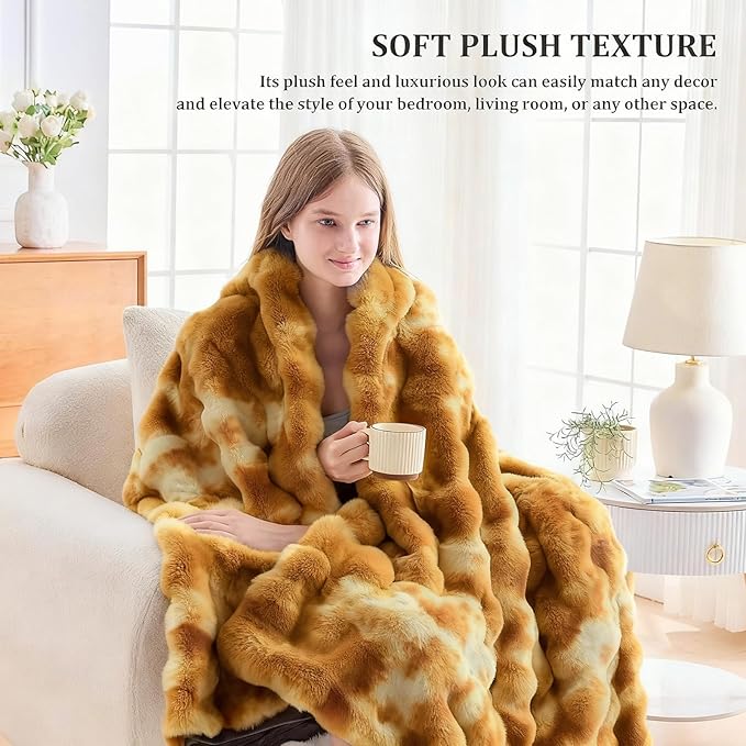 Faux Fur Throw Blanket for Couch, 1000 GSM Cozy Fuzzy Fluffy Soft Plush Thick Bubble Sherpa Blanket for Sofa Bedroom Living Room, Mothers Day Birthday Gifts for Women Home Decor