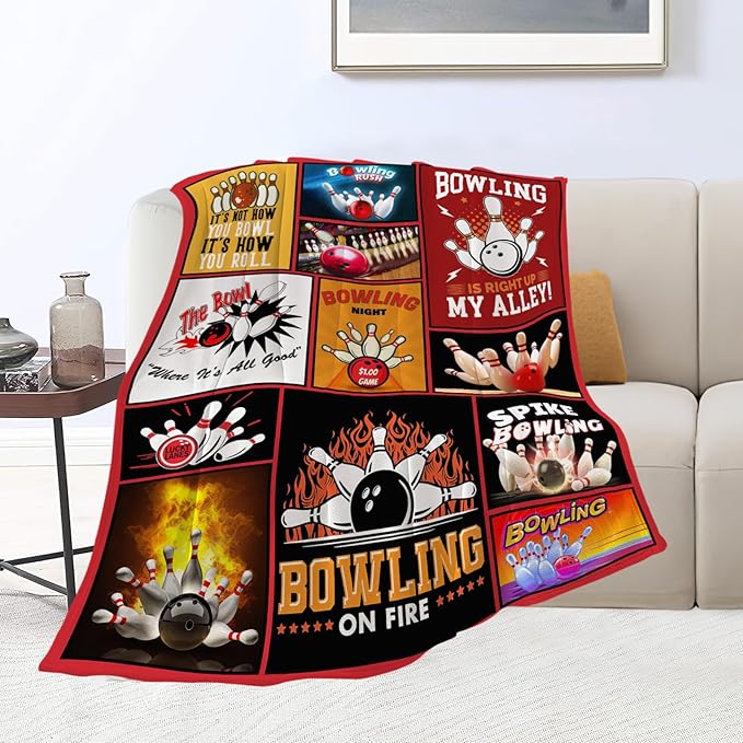 Bowling Blanket Bowling Sport Lover Throw Blankets Gifts for Girls Boys Kids Soft Cozy Fleece Plush for Couch Sofa Bed 80"x60"