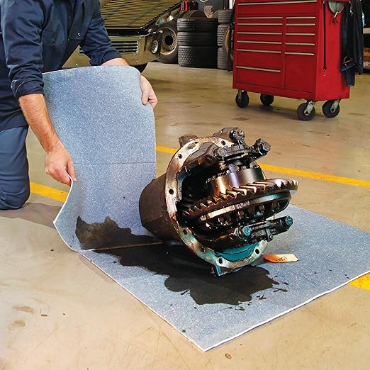 PIG Absorbent Mat Pads | 50 Oil Spill Mats | 15" x 19" Perforated Pads | Each Pad Absorbs 30 oz | Total Absorbency is 12 Gallons | Lightweight | PMB30128