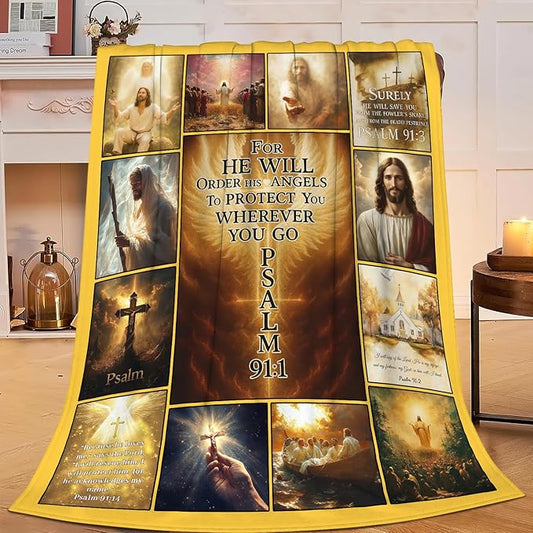 Christian Jesus Throw Blanket Christ Religious Flannel Blankets Bible Verse Fuzzy Plush Super Soft Cozy Warm Decor Gifts for Boys Girls Kids Adults Men Women 40" x 50"