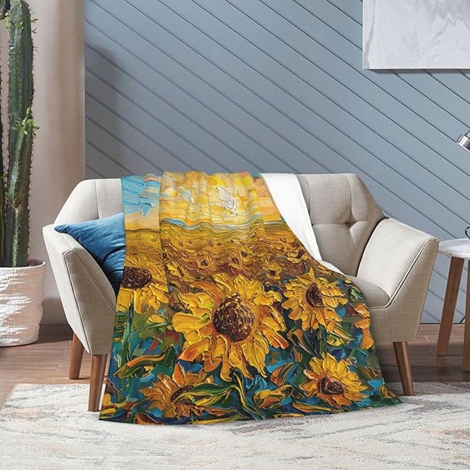 Sunflower Throw Blanket Sunflower Floral Flannel Blankets Flower Fuzzy Plush Super Soft Cozy Warm Decor Gifts for Boys Girls Kids Adults Men Women 60" x 80"