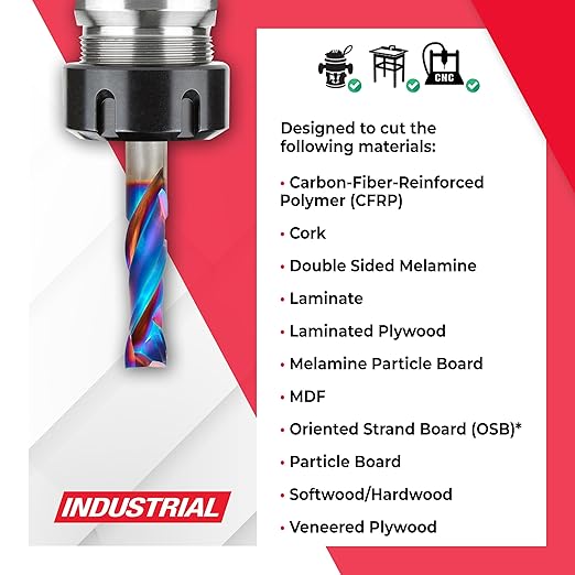 Amana Tool Spektra Extreme Tool Life Coated Solid Carbide CNC Compression Spiral Router Bit, 46172-K, 3/8 D x 1-1/4 CH x 3/8 SHK x 3 Inch Long 2 Flute