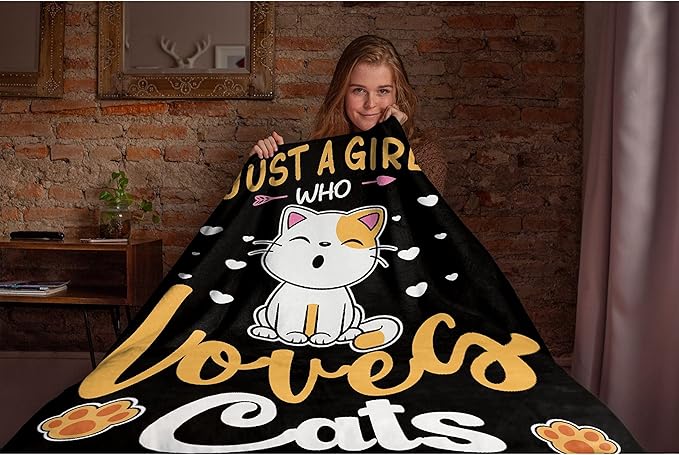 Just Girl Loves Cats Blanket Soft Blankets and Throws Flannel Cozy Lightweight Quilt Gift Perfect for Bed Sofa Couch-80 x60 Large for Adult