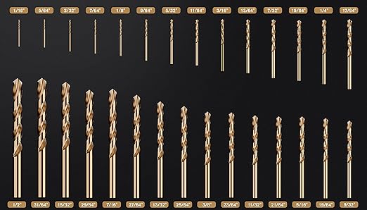 M35 Cobalt Drill Bit Set 29pcs, High Speed Steel Drill Bit Set for Hardened Metal, Stainless Steel, Cast Iron and Wood Plastic with Indexed Round Case, 1/16"-1/2"