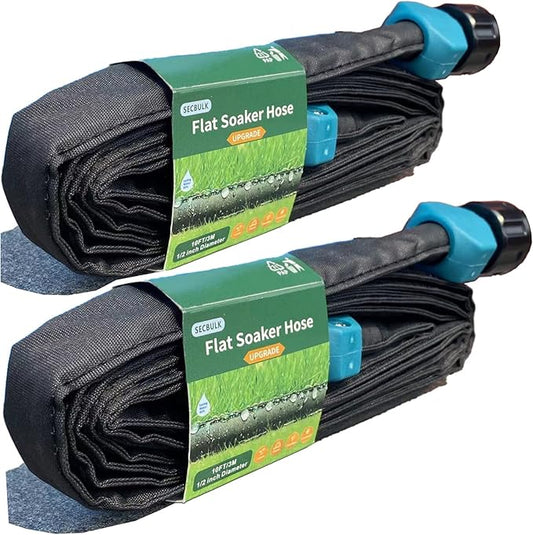 2025 Flat Soaker Hose 20 ft for Garden, 20' (10ft x 2) Linkable Drip Hose Diy Garden Irrigation System Saving 80% Water, Dual-layer Leak-free Design Water Hose with Holes