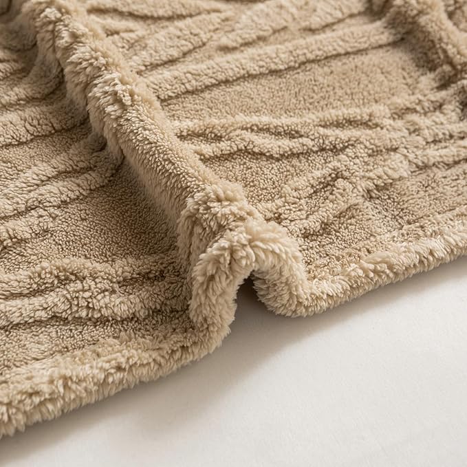 YUSOKI Sherpa Queen Size Blanket-3D Stylish Design Super Soft Fuzzy Cozy Warm Blanket Thick Plush Fluffy Furry Blankets for Teen Girls Women Couch Bed Sofa Chair Men Boys Gift(Tan,90"x90")