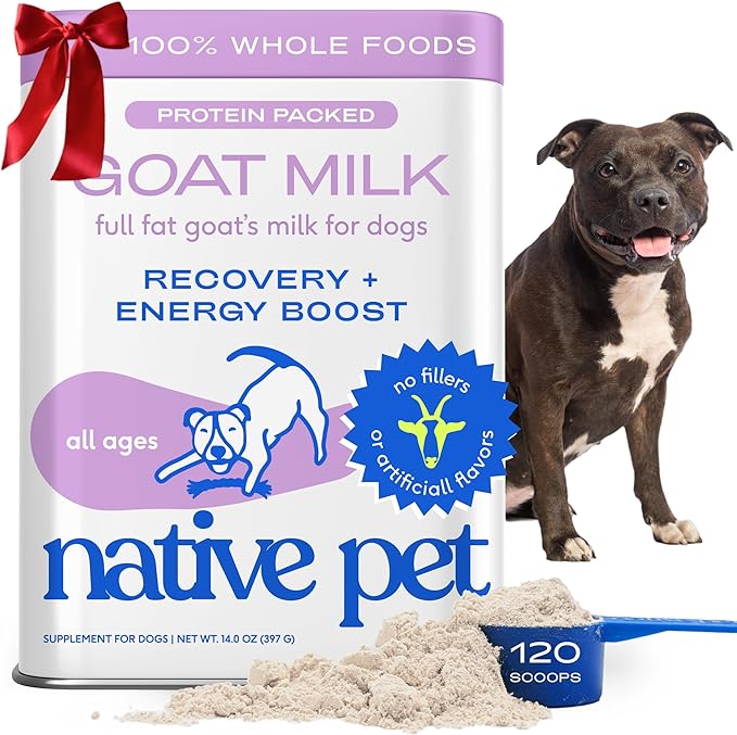 Native Pet Goat Milk for Dogs - Organic Goat Milk Powder for Dogs and Cats - Puppy Formula Dairy Replacement Packed with Protein & Vitamins for Immunity, Recovery & Growth for Active Pups - 120 Scoops