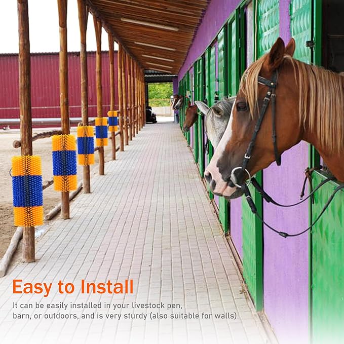 Livestock Scratch Brush Kit, Horse Massager for Relieving Itching, Suitable for Horse, Cattle, Sheep, Pig, Yellow