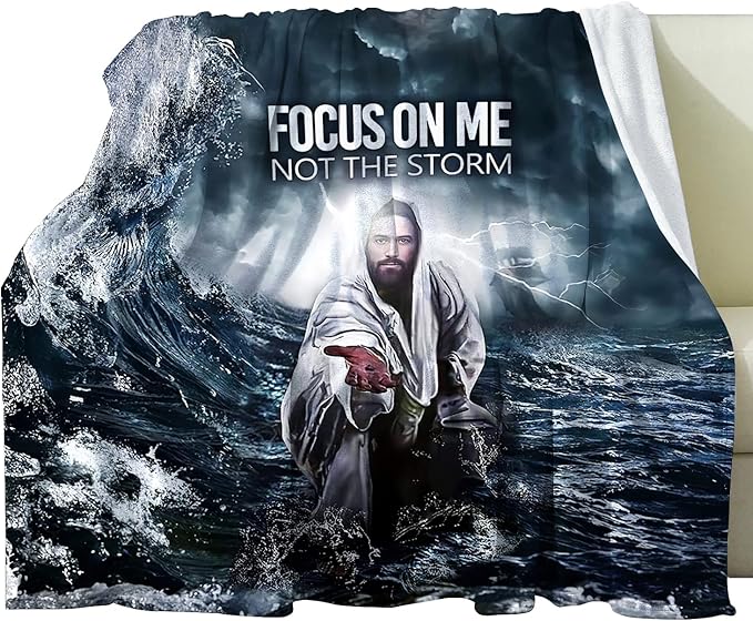 Jesus Blanket Christian Gifts for Men Women Jesus and Ocean Throw Blanket for Adults Ultra Soft Cozy Fleece Blanket for Couch Sofa Bed 40"x50"