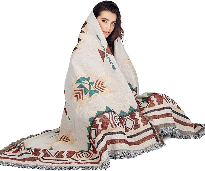 MACEVIA Native American Aztec Blanket for Couch, Rustic Southwest Blankets Decorations for Home, Country Boho Throw Blanket for Couch, Sofa, Bed, Western Bedroom Decor Tribal Decor (Aztec 03 50"×70")