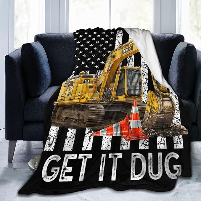 Dynova Excavator Blanket Cozy Plush Construction Throw Blankets Fuzzy Flannel Fleece Tractor Toys Gifts Car Theme Decor for Girls Boys 60"X50"