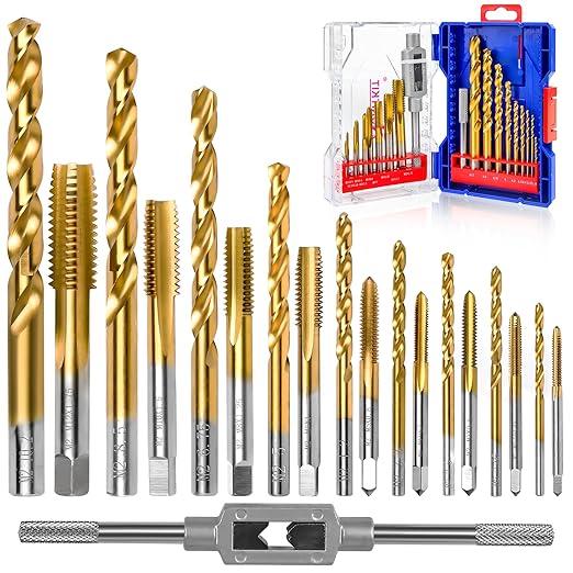 18Pcs Metric Drill and Tap Set with 1Pc Tap Wrench, M2 HSS Thread Tap Set from M2 to M12, Combination of Drill and Tap Set for Metal,with Exquisite Indexed Box