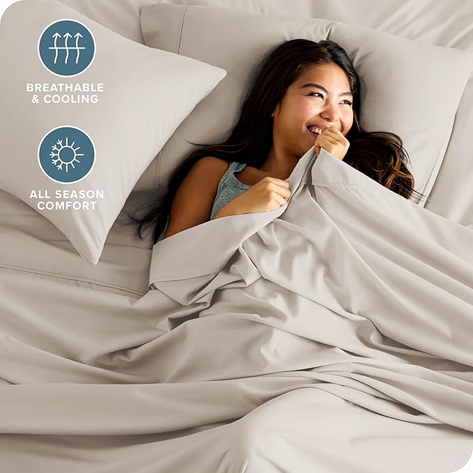 Bare Home Split Head Flex King Sheet Set - 1800 Ultra-Soft Microfiber Bed Sheets - Double Brushed - Deep Pockets - Easy Fit - 4 Piece Set - FlexTop King Bedding Sheets (Split Head Flex King, Wheat)