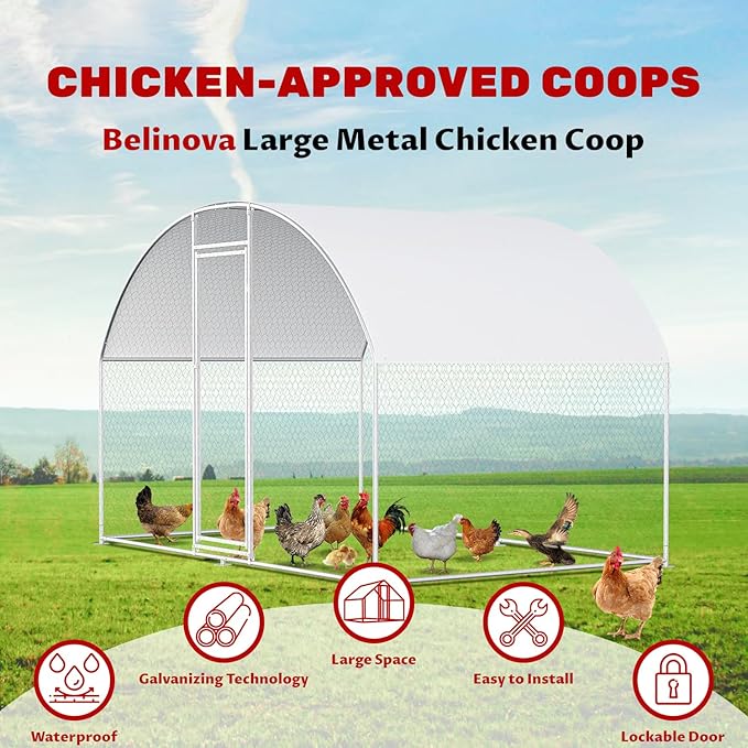 Chicken Coops Large Metal Chicken Coop for 6-10 Chickens with Waterproof and Anti-UV Cover,Premium Walk-in Poultry Cage for Chicken Run,Chicken House for Outdoor Farm Use(9.8'Lx6.6'Wx6.6'H)