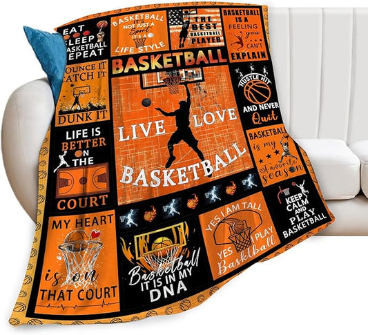 Basketball Blanket Gifts for Boys Girls Soft Warm Plush Basketball Sports Throw Blanket Flannel Fleece Fuzzy Sport Blanket for Kids Lovers Bed Couch Living Room Decor 80"X60"