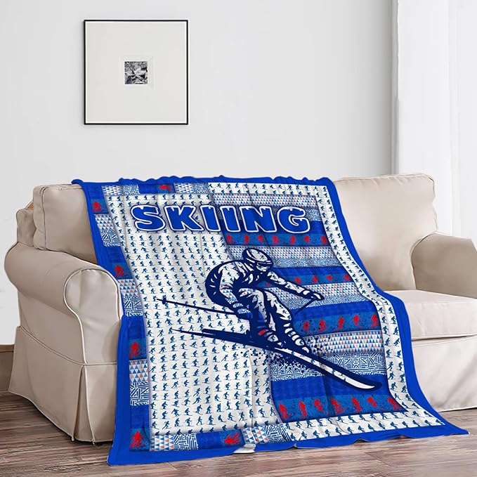 Skiing Blanket, Skiing Throw Blanket, Ski Sports Gifts Blankets Stuff Fleece Flannel Plush for Men Boys Women Girls Lovers Adults Soft Bedding Gift for Sofa Bed Office Home Decor 80"x60"