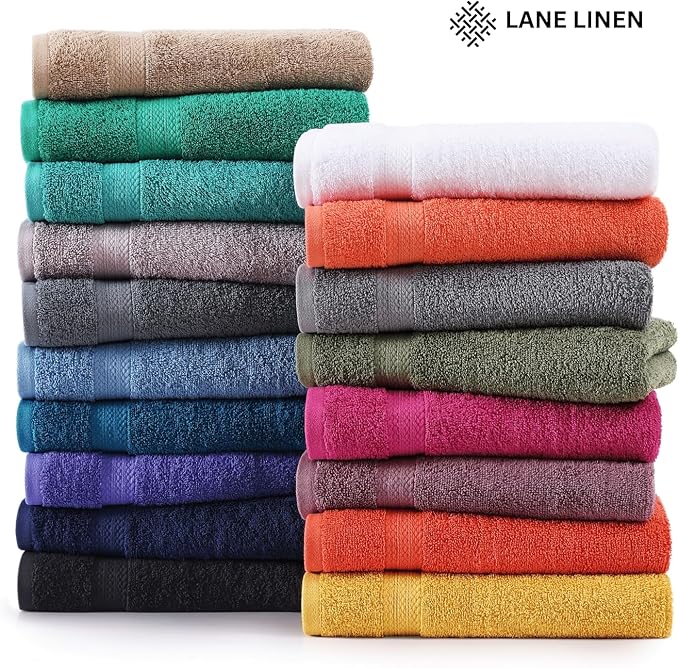 Lane Linen 100% Mercerized Cotton Bathroom Towel Set - 16 Pieces - Fluffy, Super Soft & Highly Absorbent - 4 Bath Towels, 8 Washcloths, 4 Hand Towels - RingSpun, Double Sided Cotton Terry - Tiger Lily