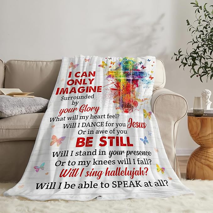 Christian Blanket Gifts Soft Warm Plush Religious Christ Cross Throw Blanket Flannel Fleece Fuzzy Scripture I Can Only Imagine Blanket for Kids Adults Prayer Bed Couch Living Room Decor 80"X60"