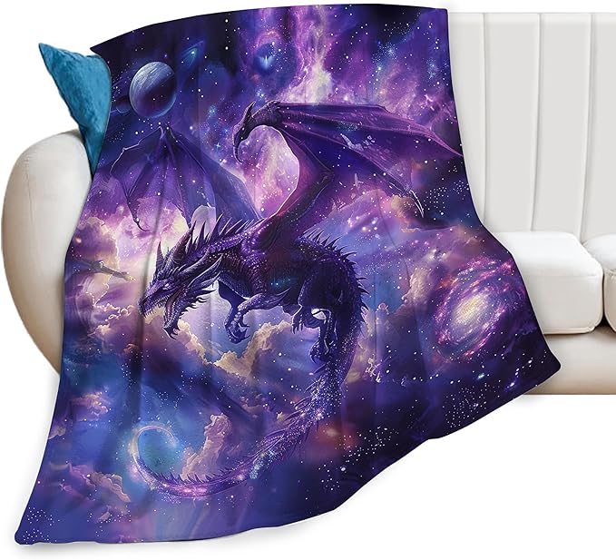 Dragon Blanket Space Dragon Decor Throw Blanket Cozy Plush Flannel Fleece Warm Soft Lightweight Fuzzy Blanket Lovers Gifts for Boys Girls Teens Women for Bed Sofa Couch 40"X50"