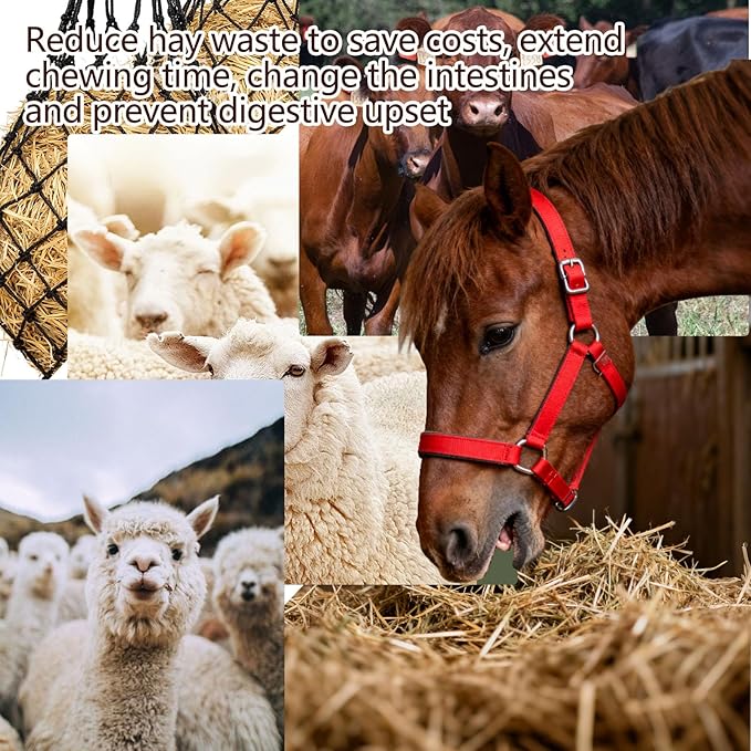 2-Pack Hay Bags for Horses,Large Slow Feed Hay Feeder for Goats,Sheep & Donkeys,Extra Strong Nylon Hay Bag for Trailers, Barns & Pastures,Easy Fill Design,Promote Healthy Grazing