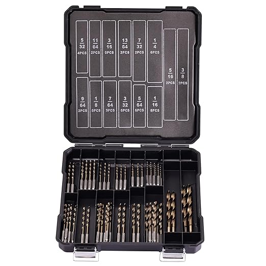 1/4 Hex Shank Cobalt Drill Bit Set 59Pcs 1/16"-3/8", M35 HSS Impact Driver Drill Bits for Metal and Hardened Steel, with Indexed Storage Case