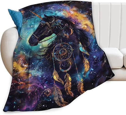 Fantasy Horse Throw Blanket - Gifts and Decor for Girls, Women, Men, Kids, Adults - Soft Warm Cozy Fleece for Couch, Sofa, Bed 80"x60"