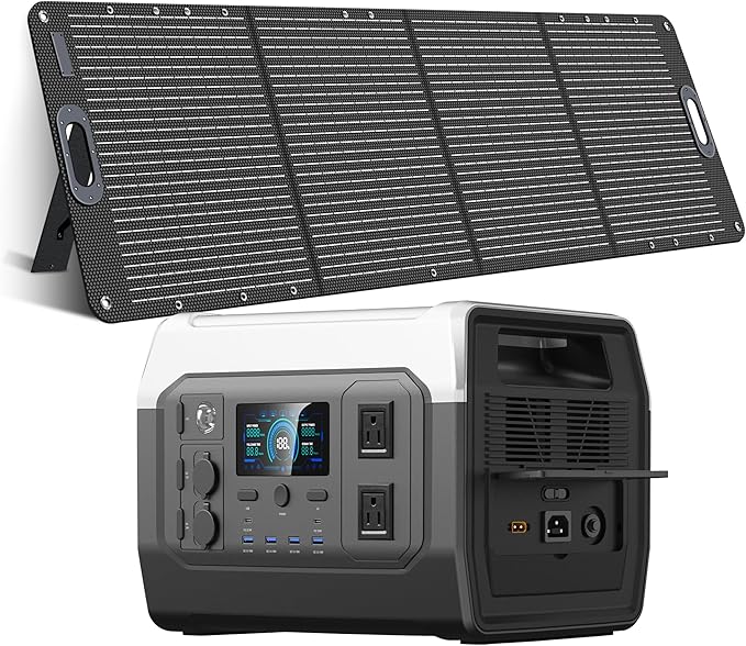 Solar Generator with 200W Solar Panel,1024Wh LiFePO4 Battery, 1600W AC Outlets (2600W Surge), Portable Power Station for Outdoor Camping Outages RV Travel Home Backup Power