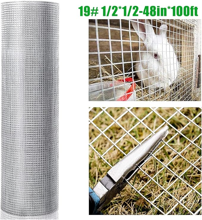 Hardware Cloth for Chicken Wire Fencing of Chicken Coop-1/4in Mesh AWG 23 Gauge 48in x 100ft Hot-Dip Galvanized Wire Mesh Roll-Snake Proofing, Beehive Guards, Underground Gopher Barrier