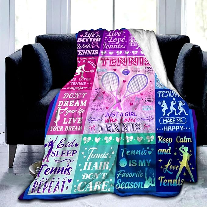 Tennis Throw Blanket Plush Fleece Soft Lightweight Flannel Fleece Blankets Decor for Couch Sofa Living Room Bedding 80"X60"