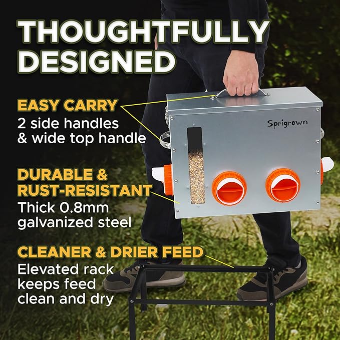 Metal Chicken Feeder 40lb, No Waste Automatic Chicken Feeder with Window, Galvanized Large Capacity Poultry Equipment, Rodent Proof, Rat Proof, Weatherproof Silo, Outdoor Coop, Comederos para Gallinas