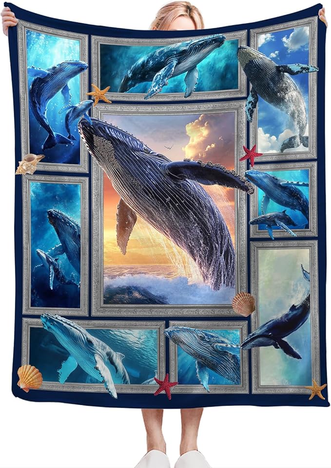 Orca Blanket Ultra Soft Cozy Killer Whale Throw Blanket Fleece Fuzzy Plush Marine Life Lovers Whales Decor Gifts for Women Girls Adults Couch Sofa 50"x40"