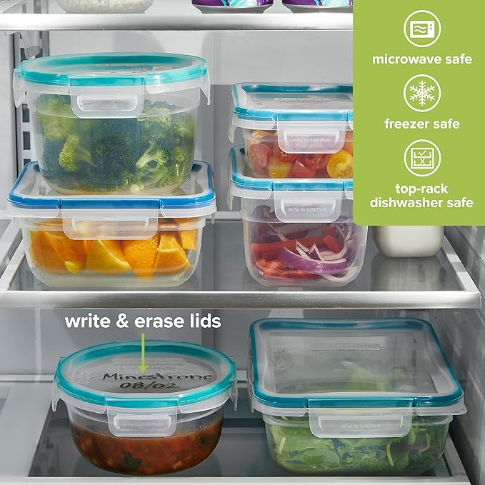 Snapware Total Solutions (14-Pack, Mixed Sizes) Plastic Food Storage Containers Set, Airtight & Leakproof Locking BPA-Free Lids, Freezer Dishwasher Microwave Safe