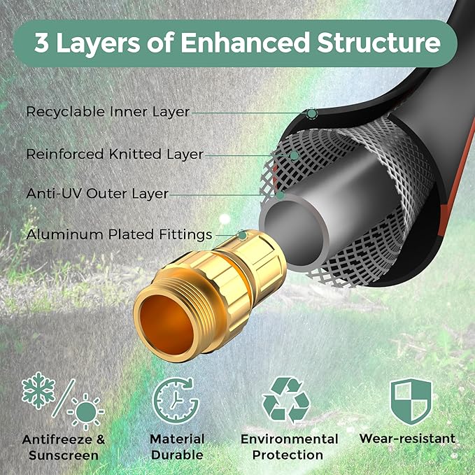 Giraffe Tools Leader Hose 5/8" x 10ft, Custom Length, No Kink, Flexible, Leakproof Water Hose, Male Female Fittings, 600 Burst PSI, 10ft, Black Orange