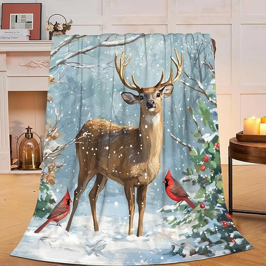 Deer Blanket, Soft Plush Fleece Cabin Animal Throw Blanket - Cozy Warm Stuffed Blankets Bedding Deer Gifts for Women Girls Kids Adults 50"X60"