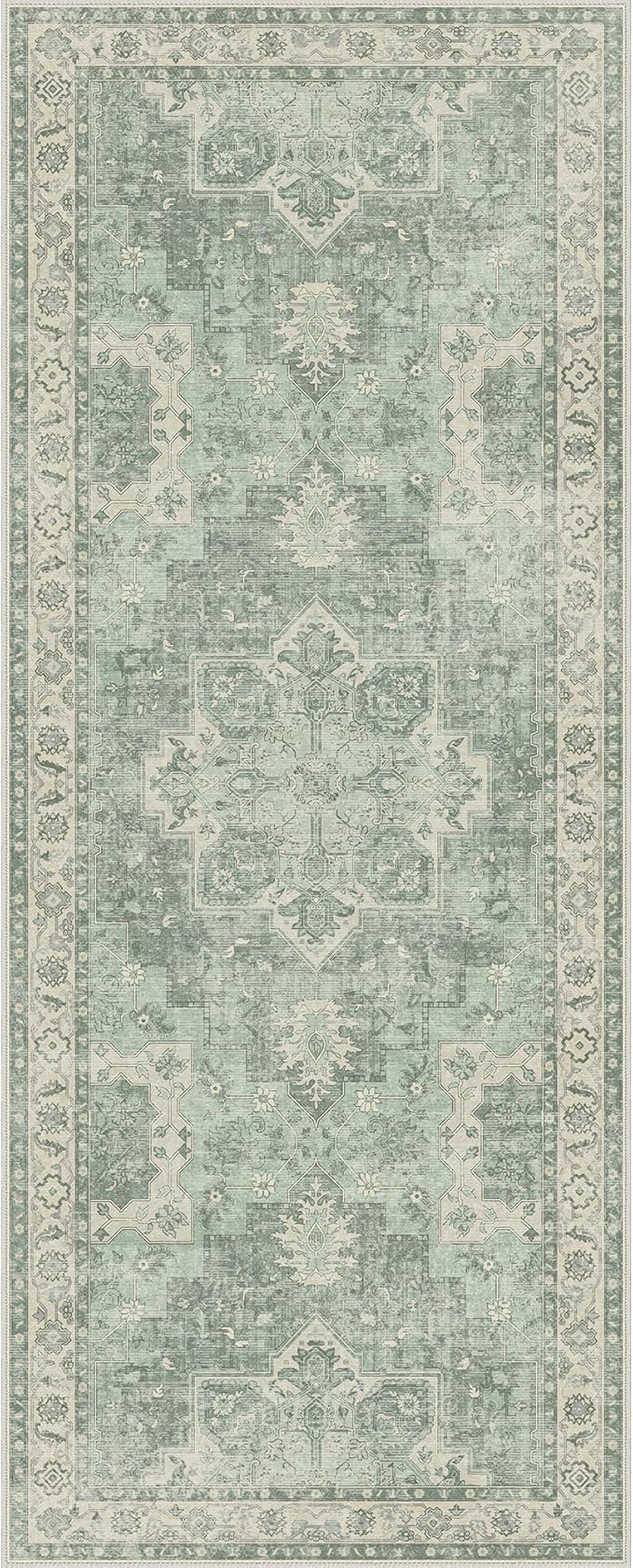 GENIMO 2x5 Runner Rugs for Hallway, Machine Washable Non Slip Vintage Rugs, Low Pile Lightweight Soft Print Rug for enrtyway, Corridor, Home Office, Kitchen, Light Green