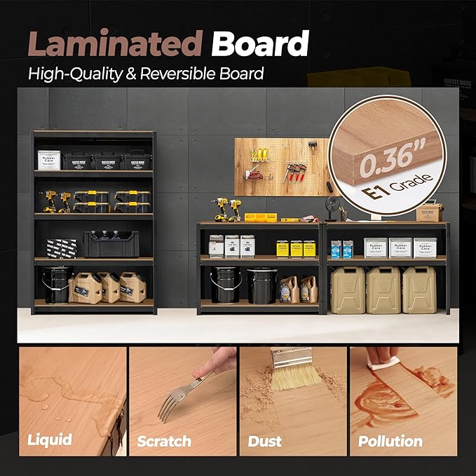 HOMEDANT House 5 Tier Laminated Metal Shelving Unit Adjustable Storage Utility Rack Heavy Duty Shelves Organization Multipurpose Shelf Kitchen Garage Pantry Closet (4, (L) 48.1" W, Black)