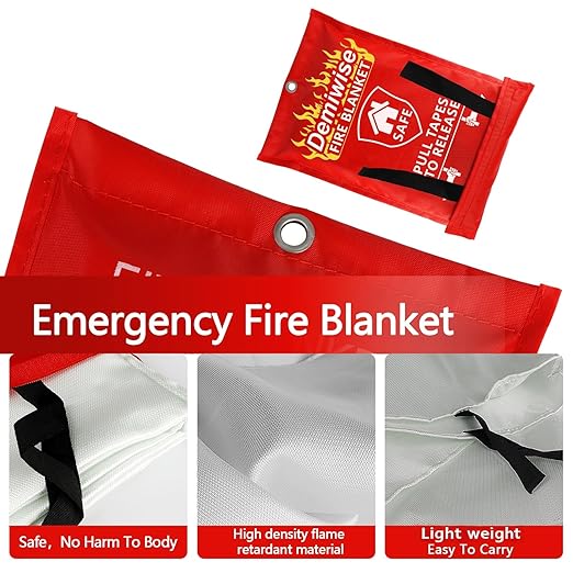 Fire Blanket - Thick Fire Blanket Fire Suppression Blanket - Fire Blankets Emergency for People - Fire Safety Blanket with Emergency Whistles - Fireblanket for Kitchen, Home