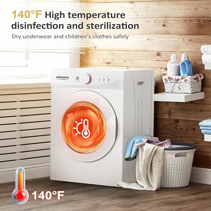 ROVSUN 1.8 Cu.Ft Portable Clothes Dryer, Front Load Dryer Machine, Compact Laundry Dryer with Stainless Steel Tub for Apartment, Home, Dorm (Classic Knob Control)