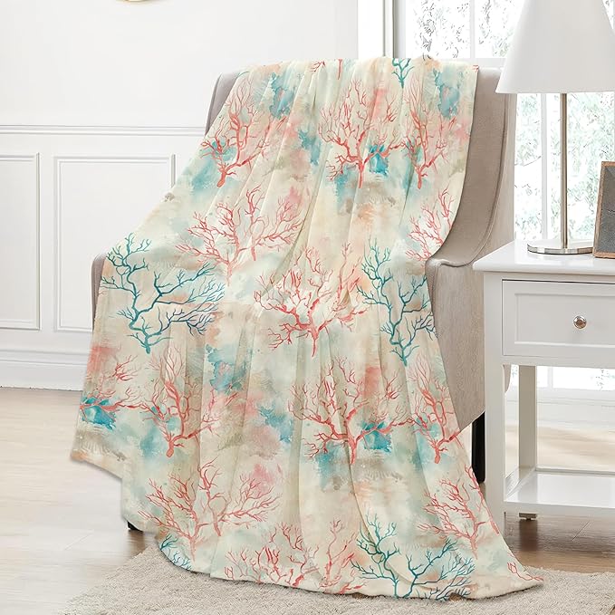 Coral Reef Throw Blanket Gifts for Women, Soft Fuzzy Warm Cozy Flannel Blankets for Bedroom, Travel, Couch, Home Decor 60x80 in