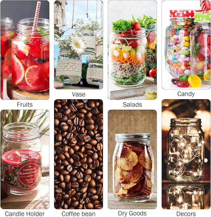 Mason Jars with Lids 32 oz, 2 Pack Regular Mouth Glass Canning Jars for Food Storage, Juice, Jam, Candies, Snack