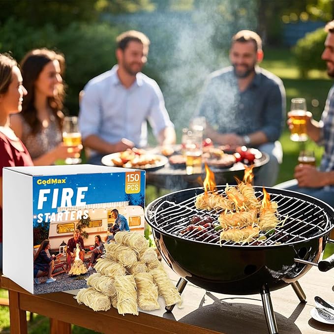 GodMax 150 pcs Fire Starter, Natural Fire Starters for Grill Campfires Charcoal Wood Stove Grill Pizza Oven Indoor Fireplace Outdoor Fire Pit