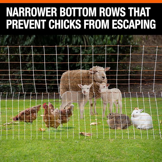 Premium Semi-Rigid Electric Poultry Netting Fence 48" x 164' - Portable Pre-Assembled Electric Fencing for Chicken Sheep Goats (19 Posts, 2 Spikes)
